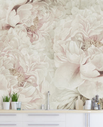 grote bloemenmuurschildering met blozende roze pioenrozen van Marina Stupakova voor slaapkamers grote bloemenmuurschildering met blozende roze pioenrozen van Marina Stupakova voor slaapkamers