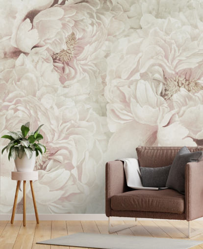 large floral wall mural with blush pink peonies by Marina Stupakova for bedrooms large floral wall mural with blush pink peonies by Marina Stupakova for bedrooms