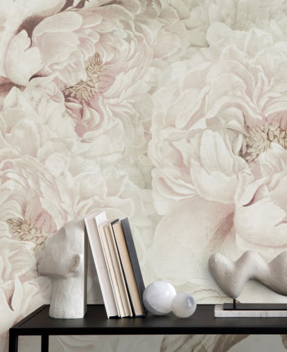 grote bloemenmuurschildering met blozende roze pioenrozen van Marina Stupakova voor slaapkamers grote bloemenmuurschildering met blozende roze pioenrozen van Marina Stupakova voor slaapkamers