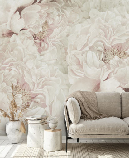 grande murale floreale con peonie rosa cipria di Marina Stupakova per camere da letto grande murale floreale con peonie rosa cipria di Marina Stupakova per camere da letto