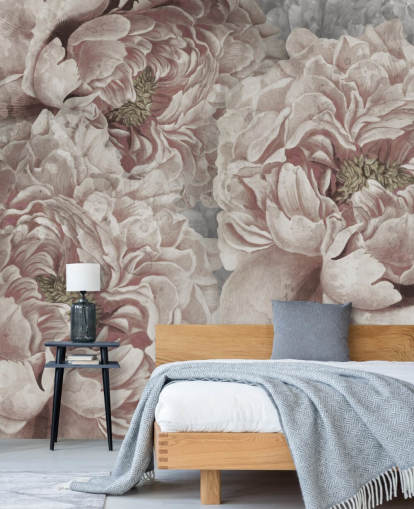 blush roze grote pioenrozen behang van Marina Stupakova voor slaapkamers