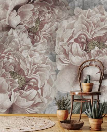 blush pink large peonies wallpaper by Marina Stupakova for bedrooms