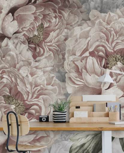 blush pink large peonies wallpaper by Marina Stupakova for bedrooms