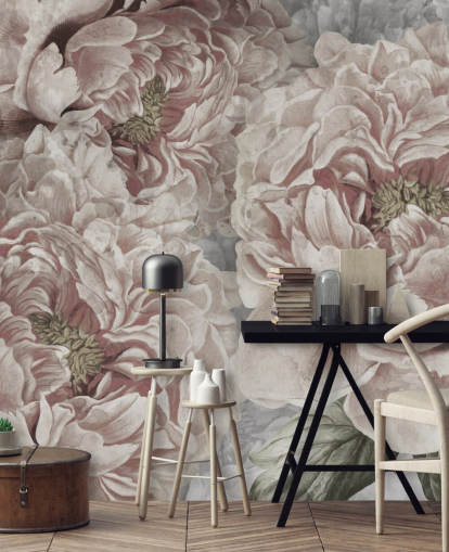 papel de parede de peônias grandes rosa blush de Marina Stupakova para quartos
