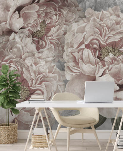 blush pink large peonies wallpaper by Marina Stupakova for bedrooms