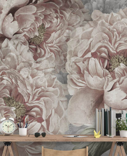 papier peint de grandes pivoines rose poudré de Marina Stupakova pour les chambres