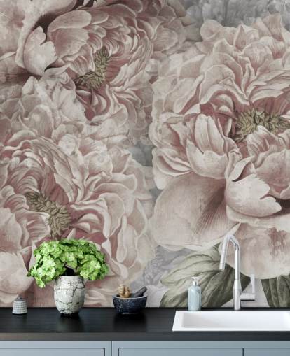blush pink large peonies wallpaper by Marina Stupakova for bedrooms