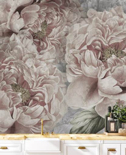 blush pink large peonies wallpaper by Marina Stupakova for bedrooms