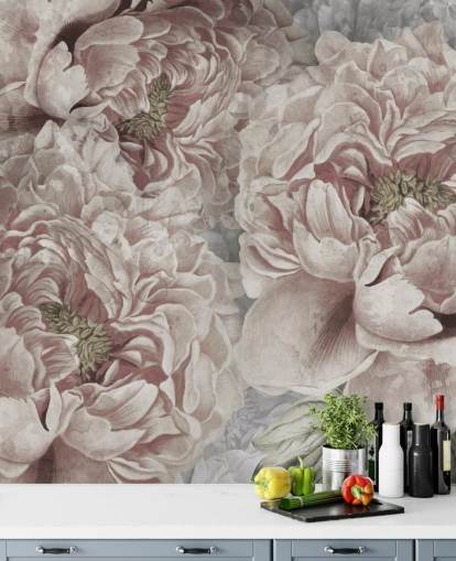 blush pink large peonies wallpaper by Marina Stupakova for bedrooms