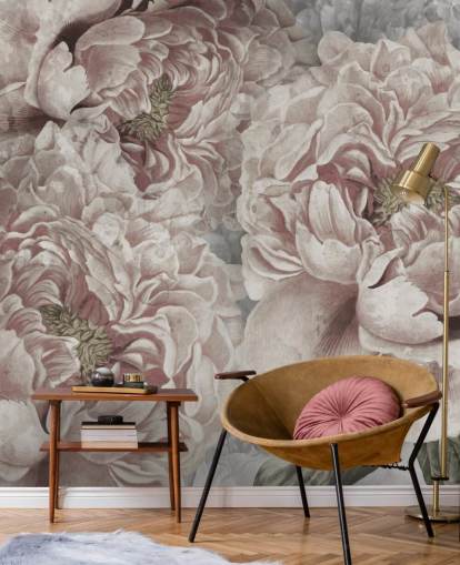 papel pintado de peonías grandes de color rosa rubor de Marina Stupakova para dormitorios