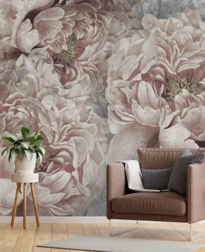 blush pink large peonies wallpaper by Marina Stupakova for bedrooms