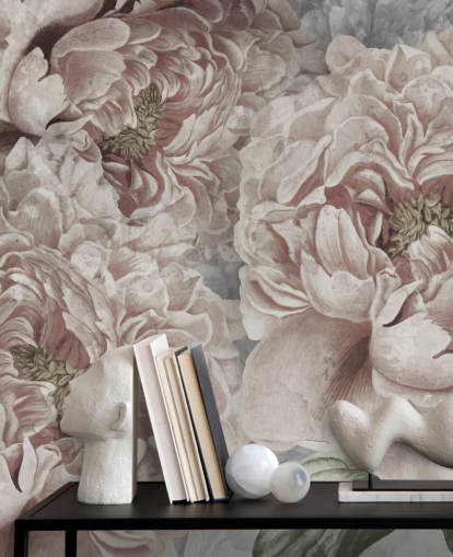 papier peint de grandes pivoines rose poudré de Marina Stupakova pour les chambres