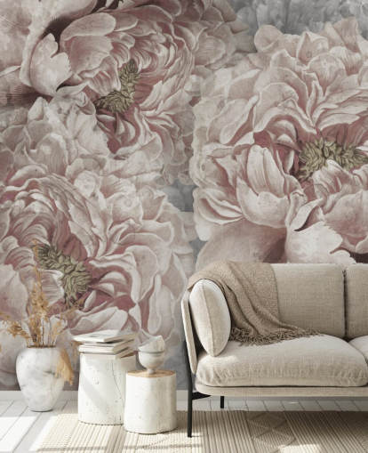 blush pink large peonies wallpaper by Marina Stupakova for bedrooms