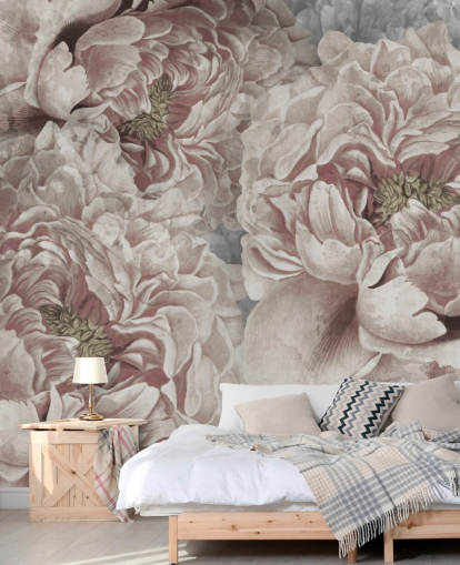 papel de parede de peônias grandes rosa blush de Marina Stupakova para quartos