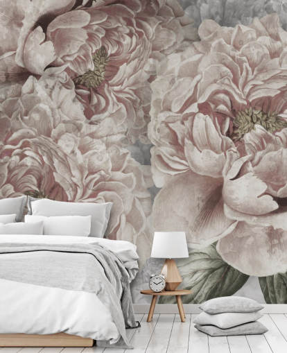 papier peint de grandes pivoines rose poudré de Marina Stupakova pour les chambres