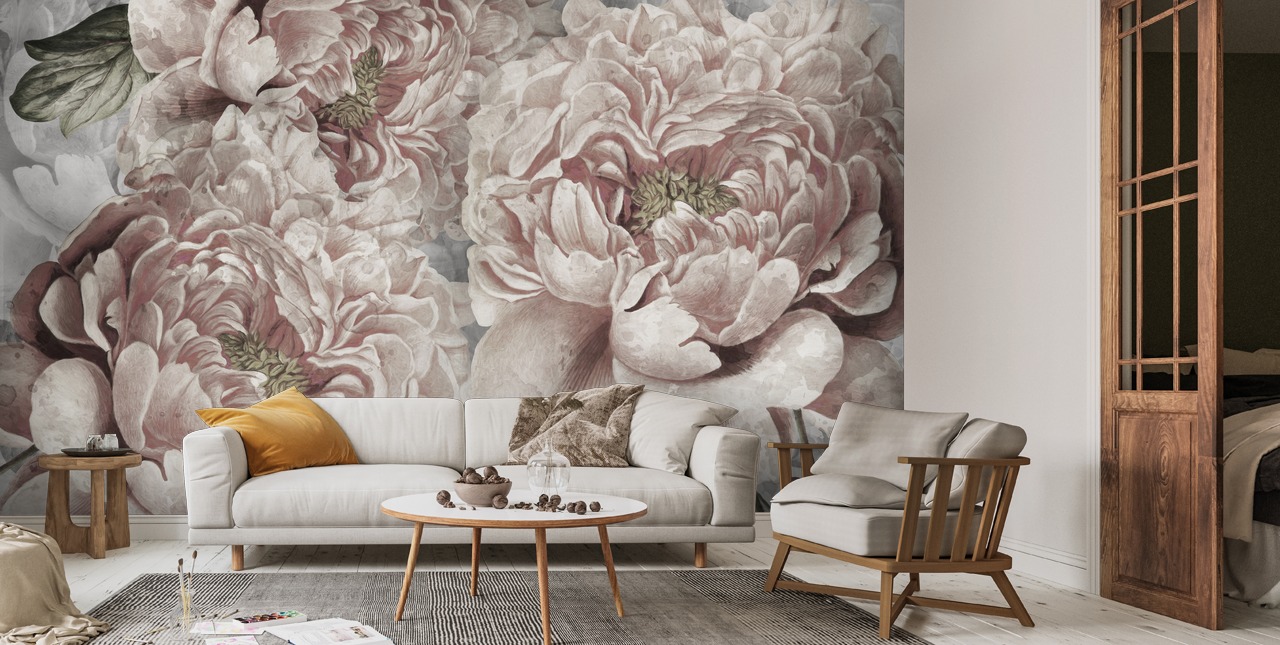 Tree Peonies Wall Mural By Marina Stupakova | Wallsauce UK