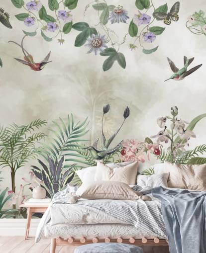 aanpasbare tropische bloemen- en vogelmuurschildering van Marina Stupakova aanpasbare tropische bloemen- en vogelmuurschildering van Marina Stupakova