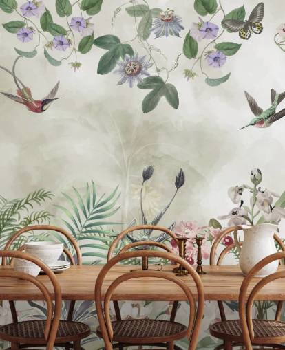 personalisierbares tropisches Blumen- und Vogelwandbild von Marina Stupakova