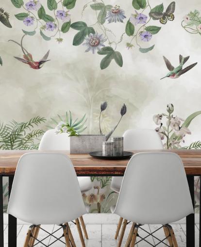 customisable tropical floral and bird wall mural by Marina Stupakova
