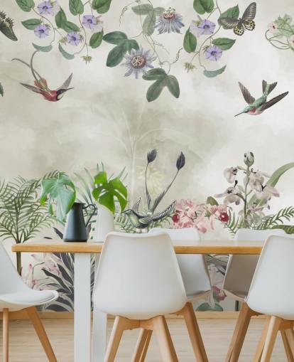 customisable tropical floral and bird wall mural by Marina Stupakova