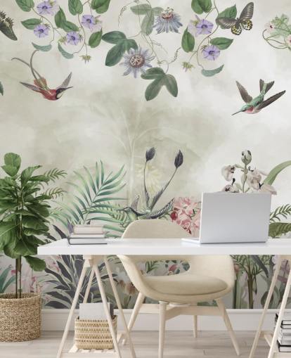 customisable tropical floral and bird wall mural by Marina Stupakova