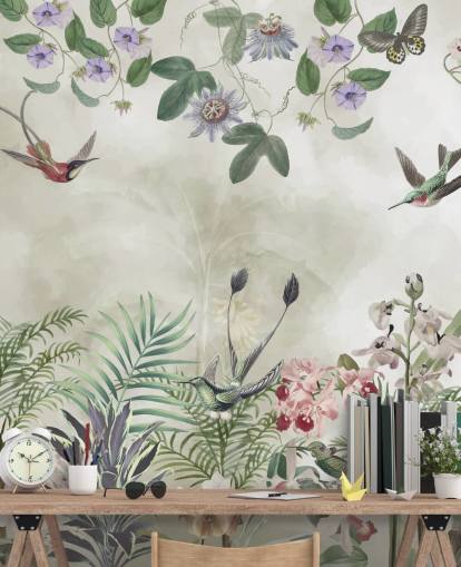 customisable tropical floral and bird wall mural by Marina Stupakova