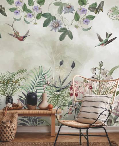 fresque murale personnalisable de fleurs tropicales et d'oiseaux par Marina Stupakova fresque murale personnalisable de fleurs tropicales et d'oiseaux par Marina Stupakova