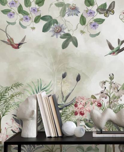 customizable tropical floral and bird wall mural by Marina Stupakova
