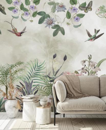 personalisierbares tropisches Blumen- und Vogelwandbild von Marina Stupakova