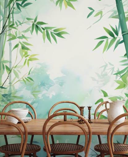 mural de pared de bambú personalizado verde y blanco llamado Watercolour Bamboo Landscape para dormitorios y baños mural de pared de bambú personalizado verde y blanco llamado Watercolour Bamboo Landscape para dormitorios y baños