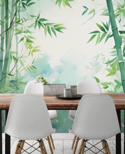 green and white custom bamboo wall mural called Watercolor Bamboo Landscape for bedrooms and bathrooms green and white custom bamboo wall mural called Watercolor Bamboo Landscape for bedrooms and bathrooms