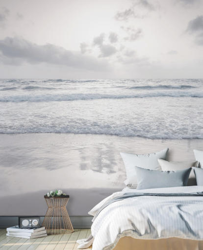 papel pintado de playa personalizable blanco llamado Tranquil Beach View de Assaf Frank