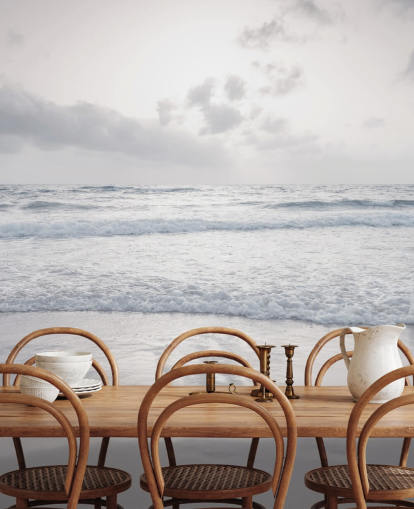 papel pintado de playa personalizable blanco llamado Tranquil Beach View de Assaf Frank