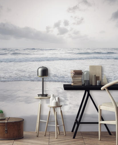 papel pintado de playa personalizable blanco llamado Tranquil Beach View de Assaf Frank