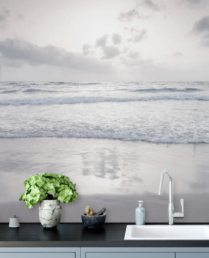 hvitt tilpassbart strandtapet kalt Tranquil Beach View av Assaf Frank hvitt tilpassbart strandtapet kalt Tranquil Beach View av Assaf Frank