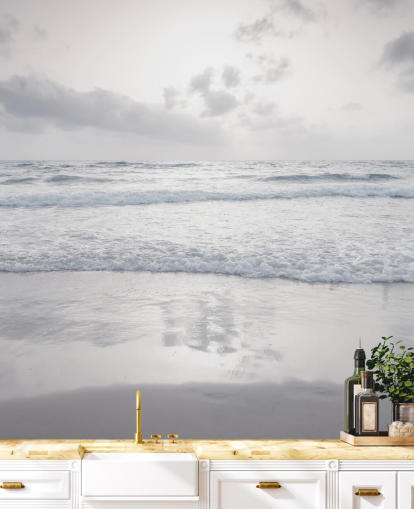 hvitt tilpassbart strandtapet kalt Tranquil Beach View av Assaf Frank