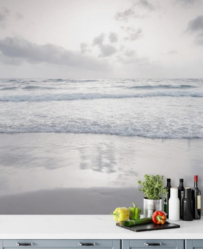 papier peint de plage blanc personnalisable appelé Tranquil Beach View par Assaf Frank