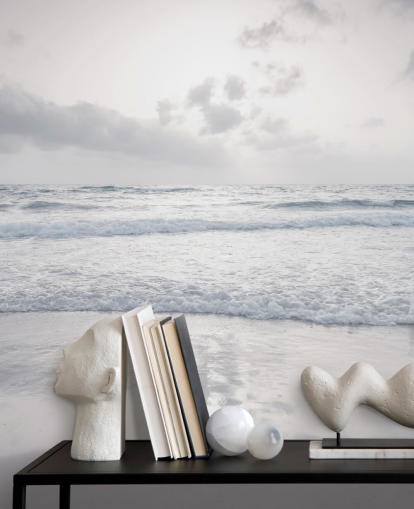 carta da parati da spiaggia personalizzabile bianca chiamata Tranquil Beach View di Assaf Frank