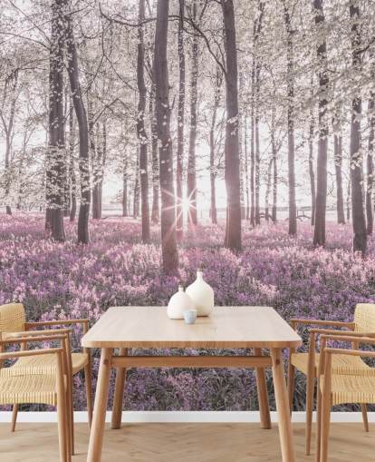 pink bluebell skov vægmaleri