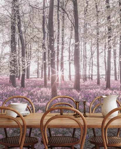 pink bluebell forest wall mural