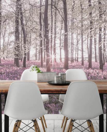 pink bluebell forest wall mural
