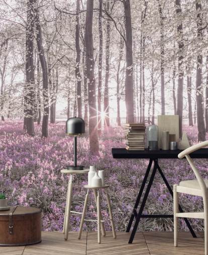 pink bluebell forest wall mural