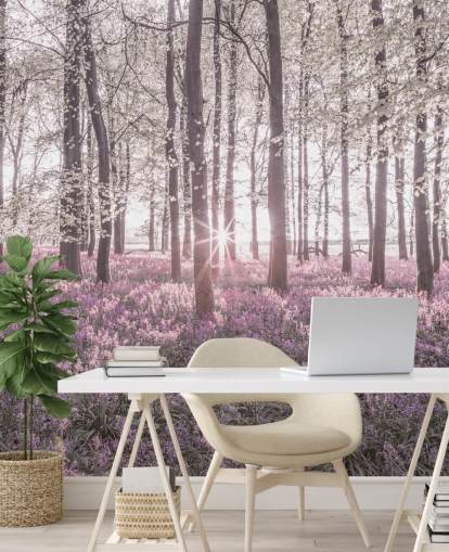 pink bluebell forest wall mural
