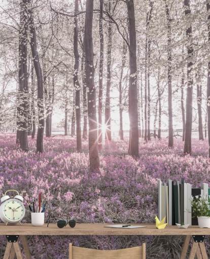 pink bluebell forest wall mural