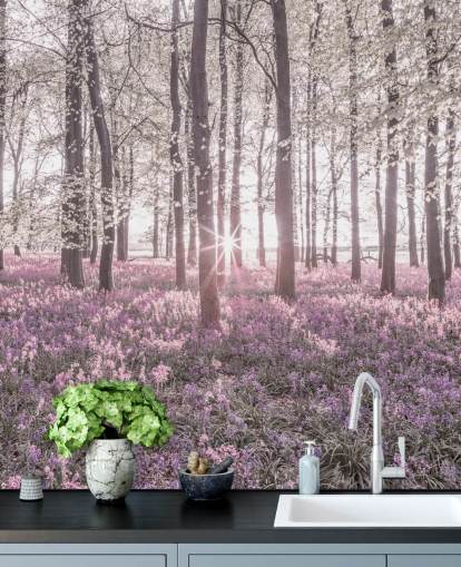 pink bluebell forest wall mural