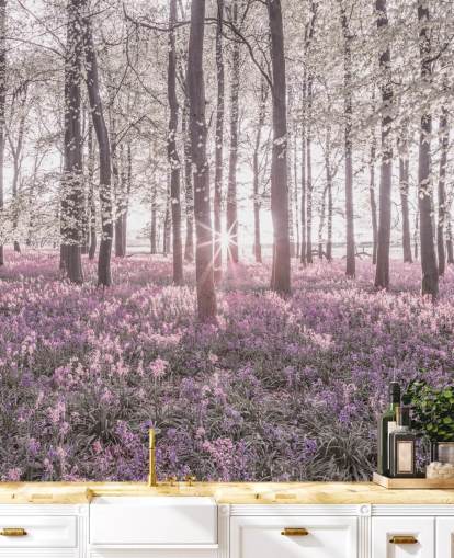 pink bluebell forest wall mural