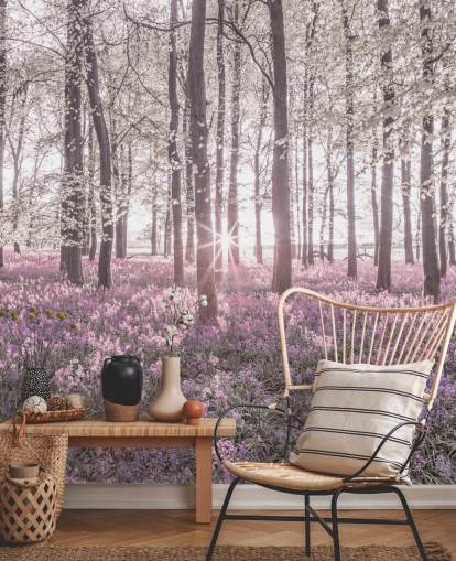 pink bluebell forest wall mural