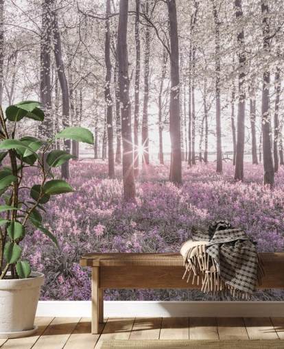 pink bluebell forest wall mural