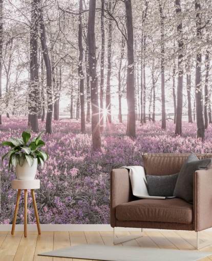 pink bluebell forest wall mural