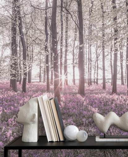 pink bluebell forest wall mural